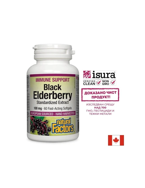 Natural Factors Black Elderberry 100 mg - 60 софтгел капсули